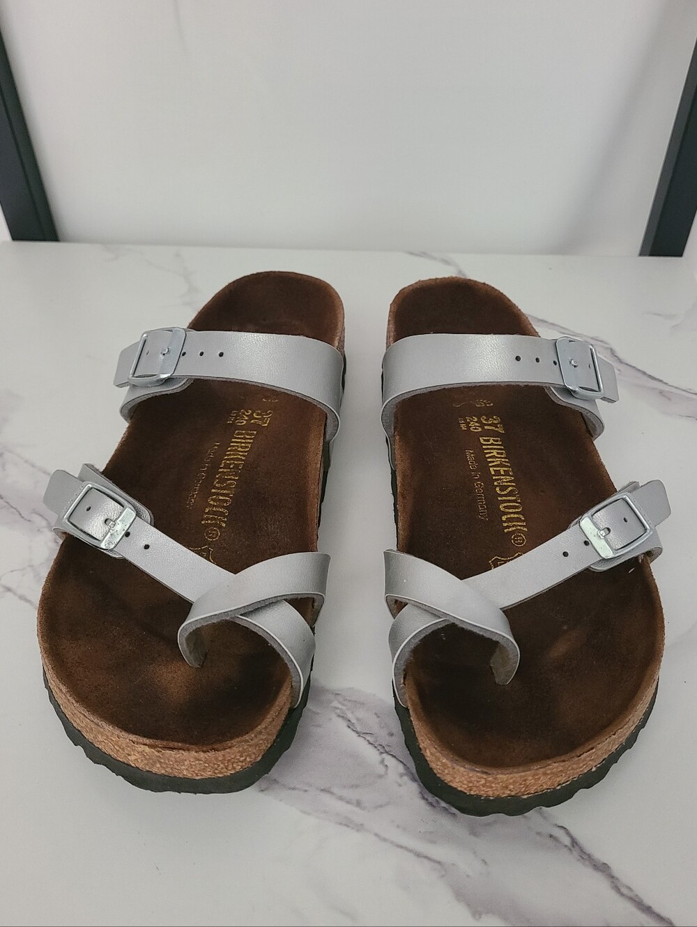 Birkenstock Mayari In Silver Sz 37